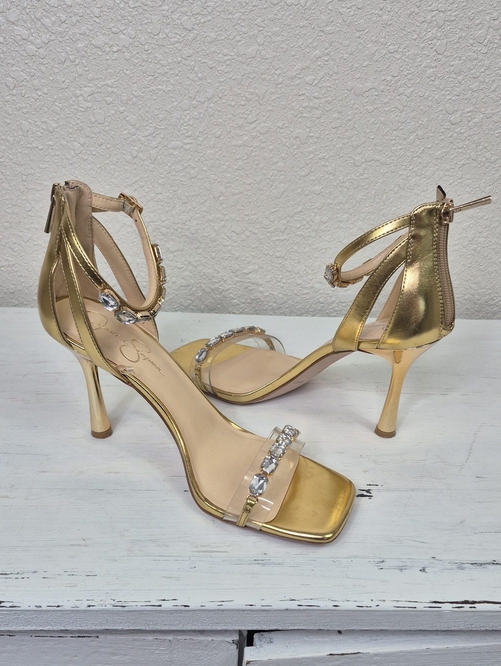 Gold Embellished Ankle-Strap Heels - Womens Jessica Simpson 10M